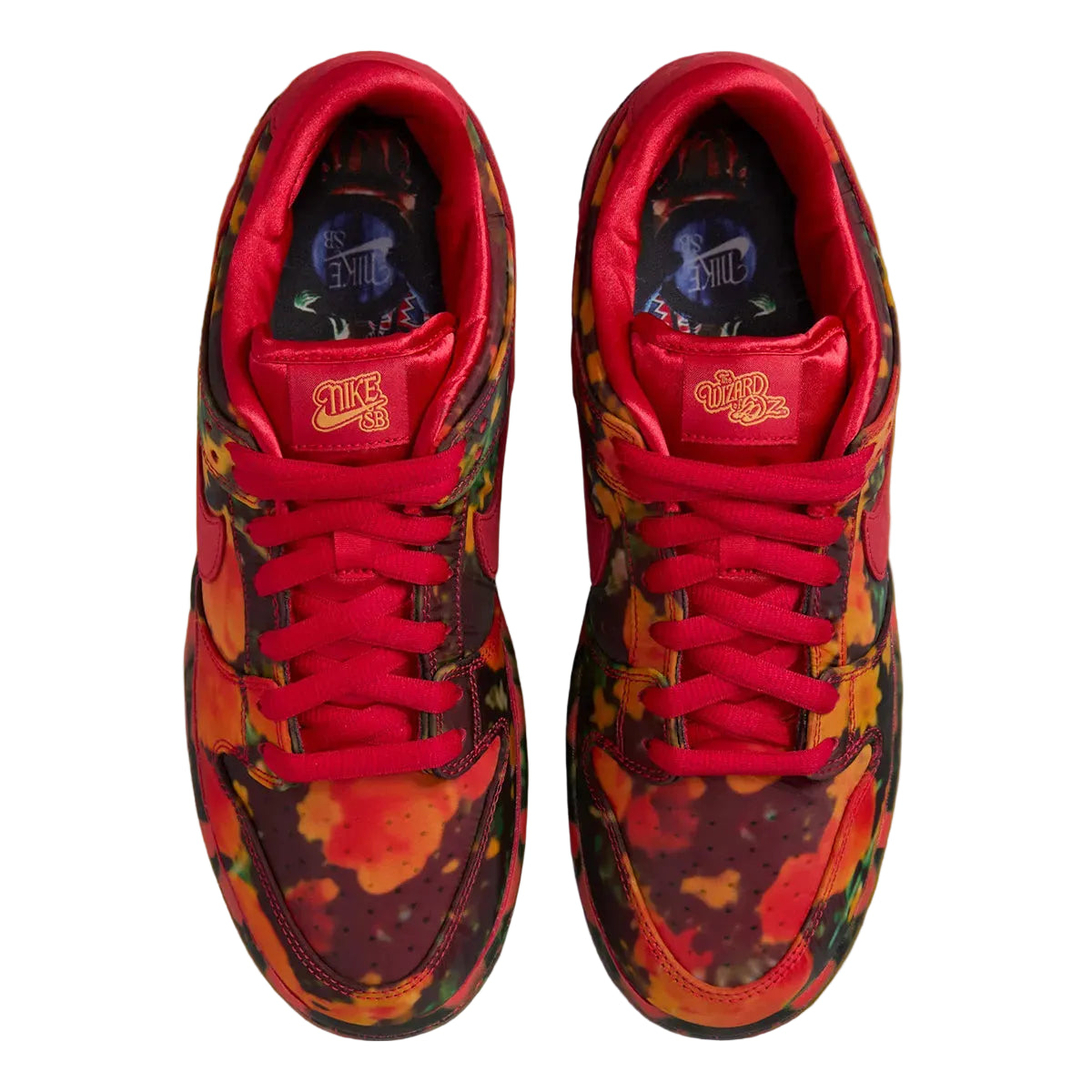 Colorful sneakers with red laces on a yellow background