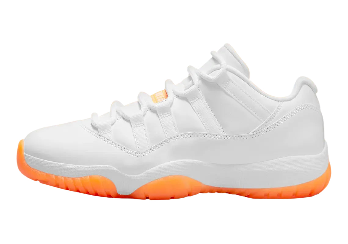 White leather low sneaker with orange sole 