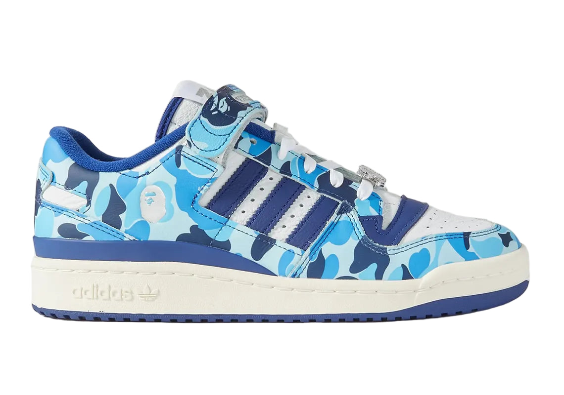 Blue and white camouflage sneaker with Adidas logo